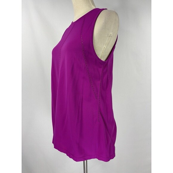 Athleta Foothill Tank Top Shirt Pink Exotic Fuchsia Small Split Back Laser Cut - Picture 10 of 10